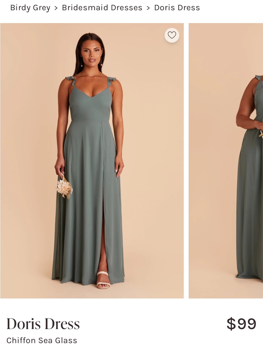 Birdy Grey Sage Green Maxi Dress with Tie Shoulders - Picture 2 of 3